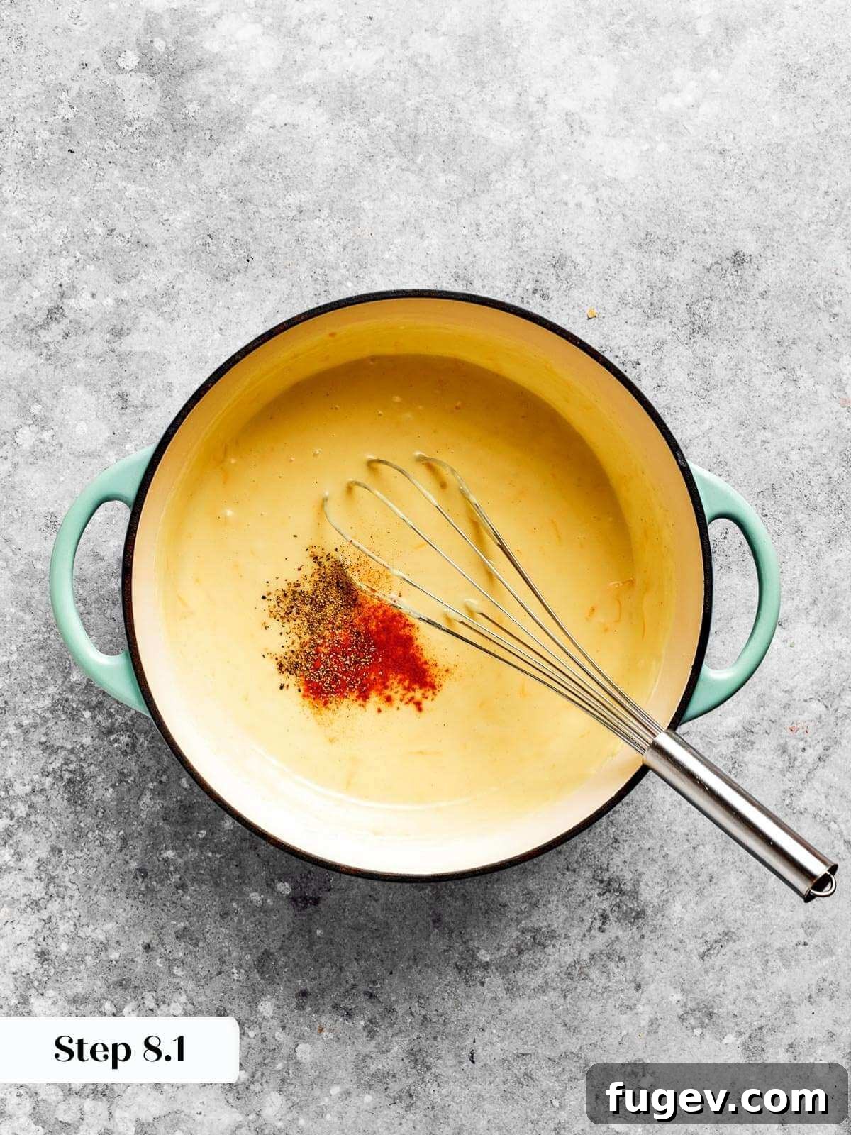 Golden Crusted Baked Mac and Cheese 12 A delicate sprinkle of paprika and dry mustard falling into the bubbling roux, infusing it with flavor.