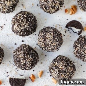 Delicious overhead view of Black Forest Brandy Balls, a perfect no-bake chocolate treat.