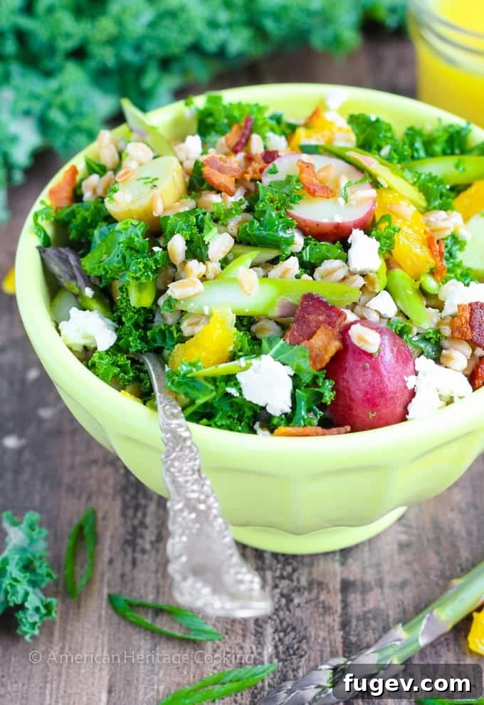 Vibrant Spring Farro Salad with Asparagus and Orange 5 Asparagus Orange Farro Salad topped with creamy avocado slices