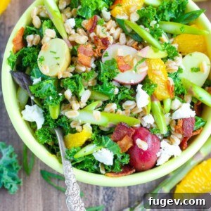 A bowl of delicious Asparagus Orange Farro Salad