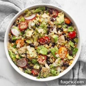 Quinoa Fiesta Bowl 8 Quinoa taco salad in a bowl.