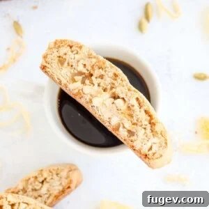 Ginger Orange Almond Biscotti on coffee mug