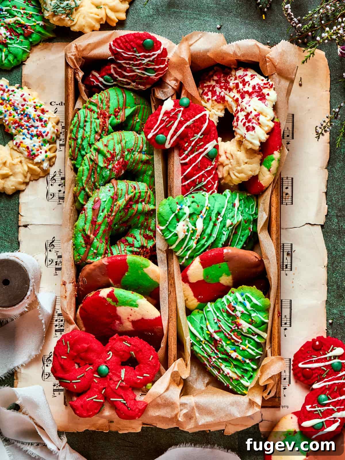 Easy Spritz Cookie Perfection 14 Boxes filled with assorted colorful spritz cookies ready for holiday gifting or sharing.