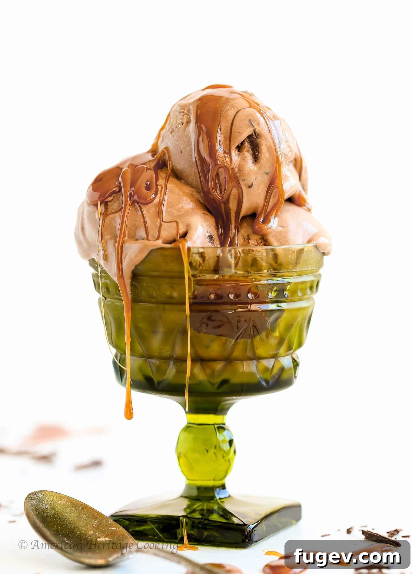 Decadent Double Chocolate Caramel Swirl 2 This Double Chocolate Caramel Ice Cream is deeply chocolatey, sinfully rich and 100% decadent. There is caramel sauce in the ice cream and swirled throughout like a silky caramel river with little bits of chopped chocolate taking it to the next level.