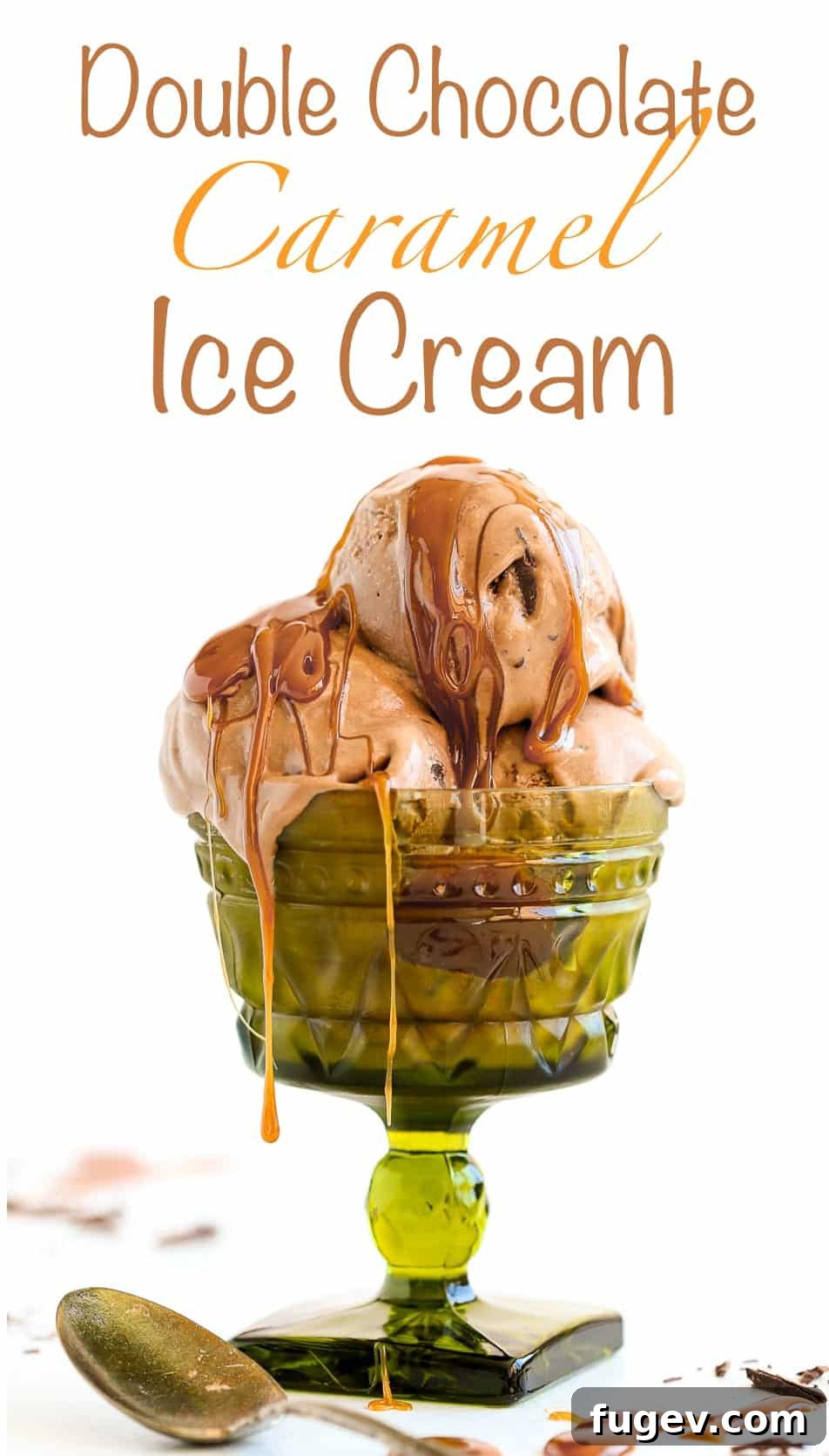 Decadent Double Chocolate Caramel Swirl 7 Double Chocolate Caramel Ice Cream in a serving bowl, ready to be enjoyed.