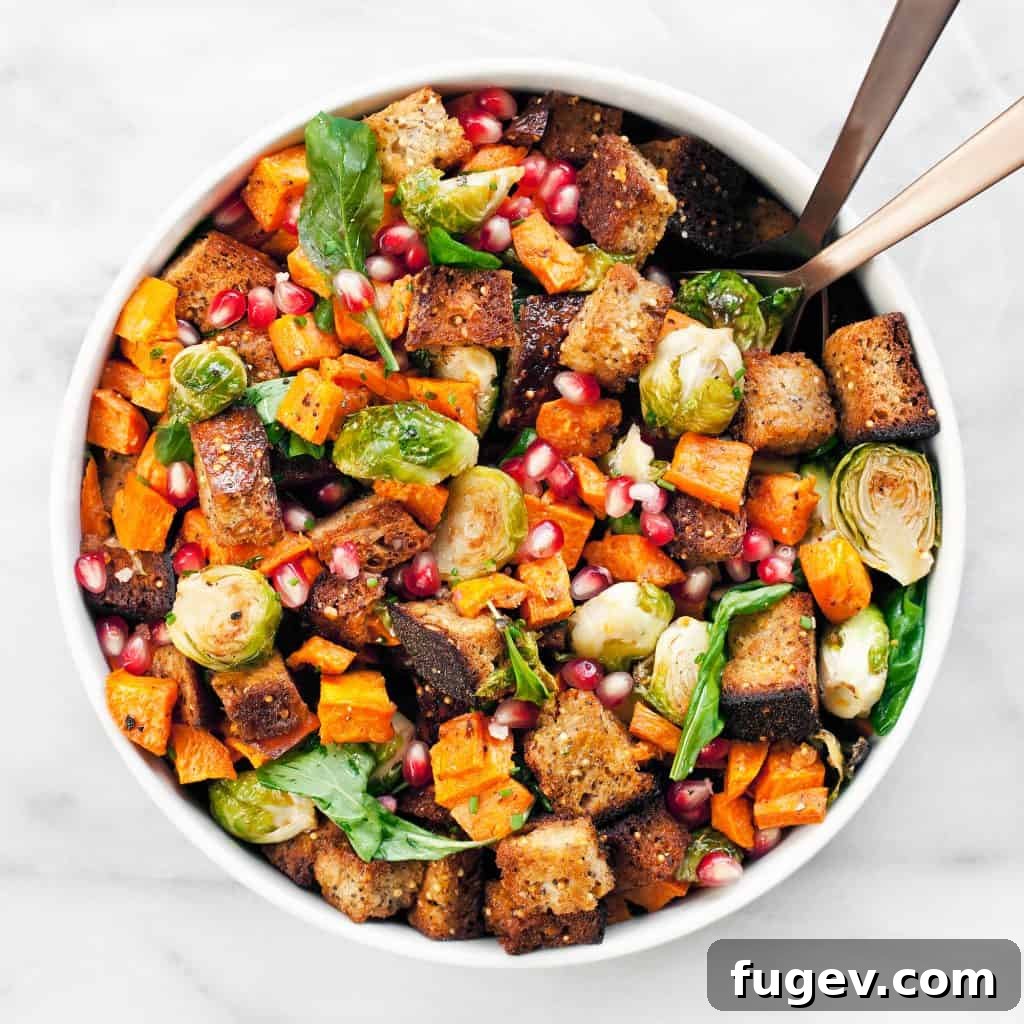 Autumn Harvest Panzanella 2 Delightful Fall Panzanella Salad with roasted vegetables and toasted bread