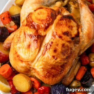 Zesty Lemon Roasted Chicken 11 golden brown chicken with lemon underneath skin.