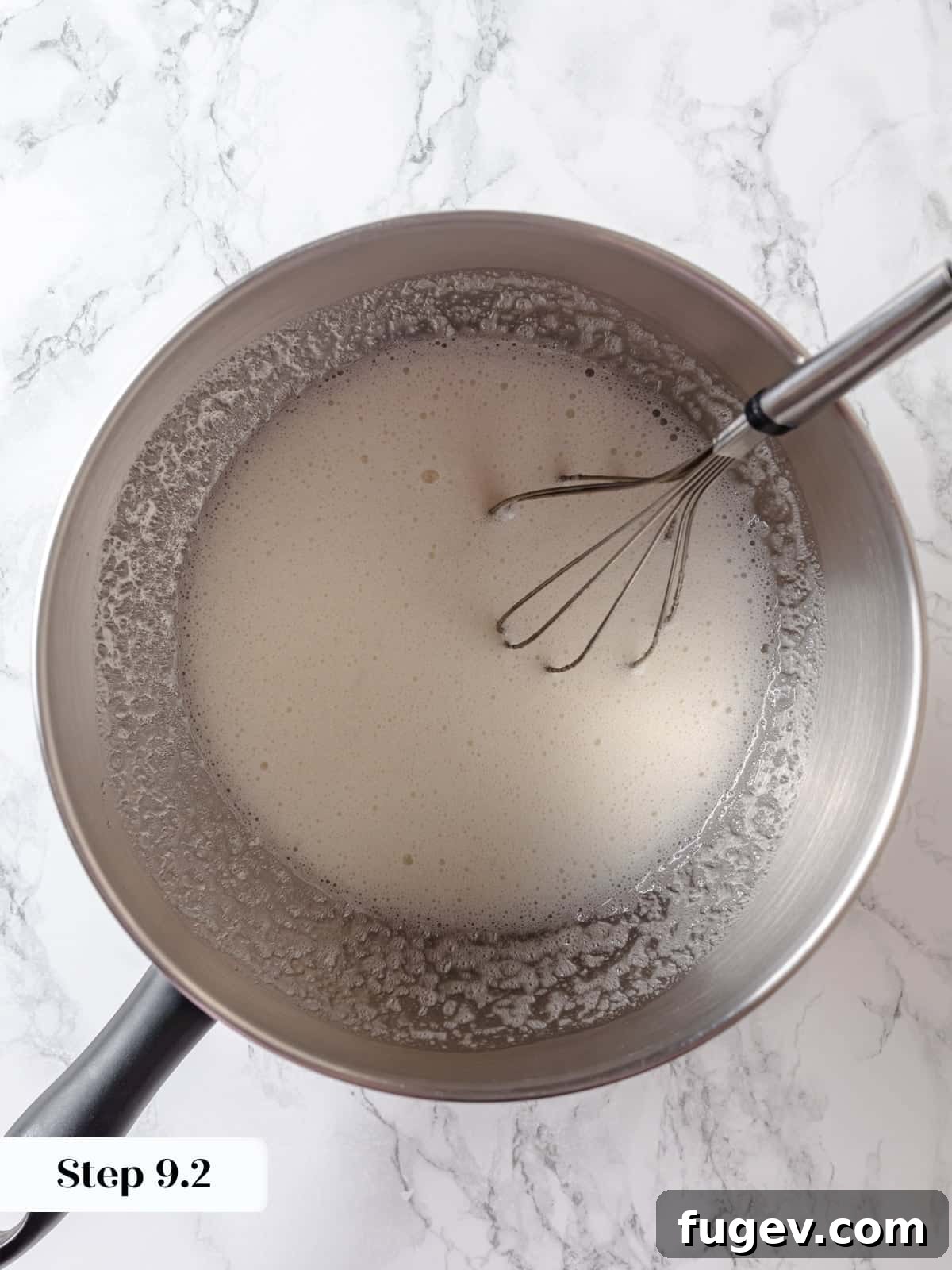 Sinfully Rich Chocolate Delight 16 Mixture of egg whites and sugar gently heated over simmering water, continuously whisked until the sugar dissolves and the mixture is warm.