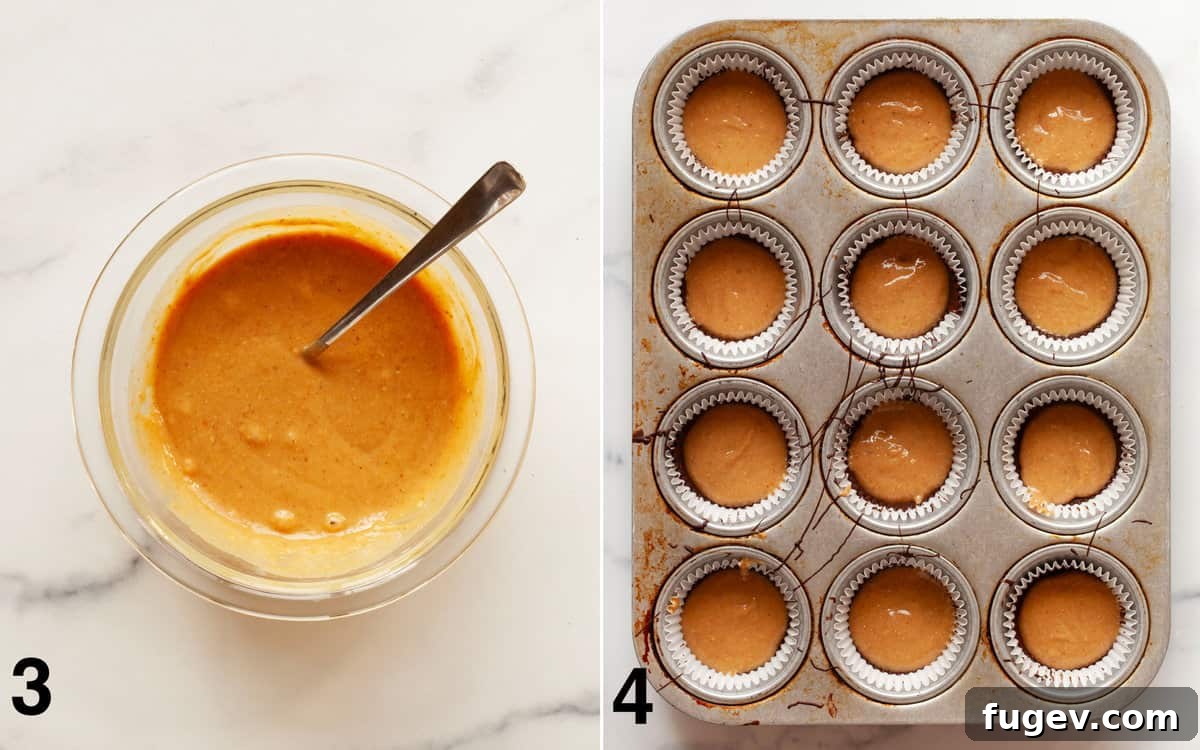 DIY Peanut Butter Delights 5 Peanut butter mixture in a bowl. Peanut butter layer spooned into cups over the set chocolate.