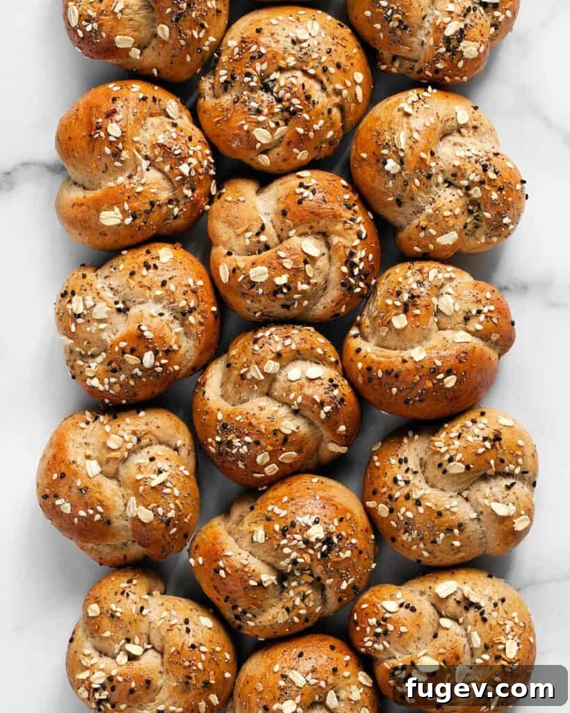 Everything Oat Twists 2 Freshly baked Everything Oatmeal Knots on a cooling rack