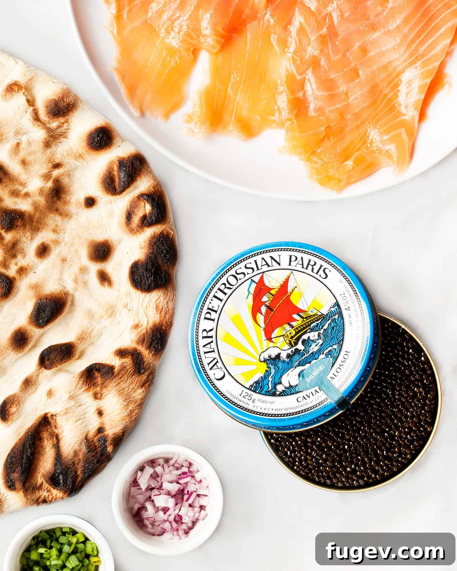 The Grill's Gilded Slice: Smoked Salmon & Caviar 2 Close-up of a slice of Grilled Pizza with Caviar and Smoked Salmon