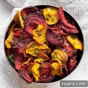Baked beet chips in a bowl, ready to be served