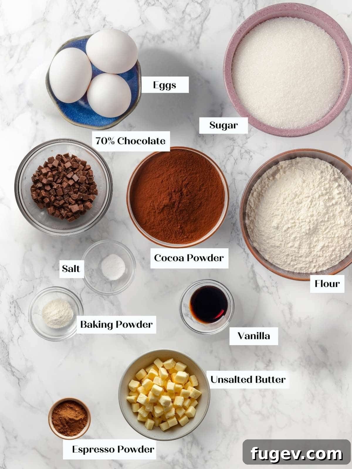 Peppermint Fudge Brownies 4 All brownie ingredients meticulously prepped and organized on a clean countertop, ready for mixing.