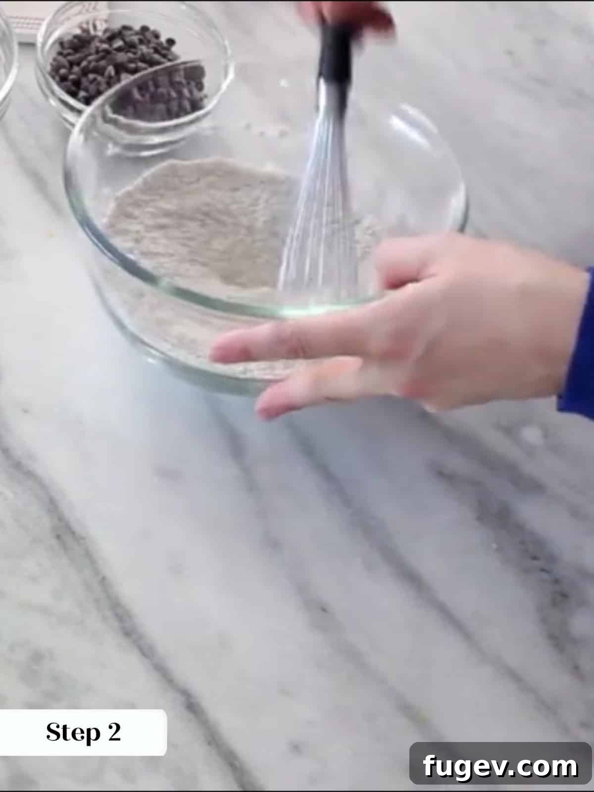 Peppermint Fudge Brownies 8 A bowl containing flour, baking powder, salt, and espresso powder, whisked together for the brownie dry ingredients.