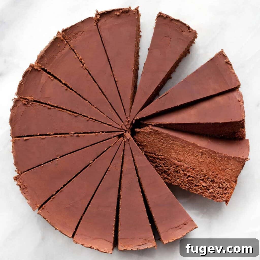 Silken Chocolate Cloud Cake 4 Uncut chocolate mousse cake, freshly chilled.