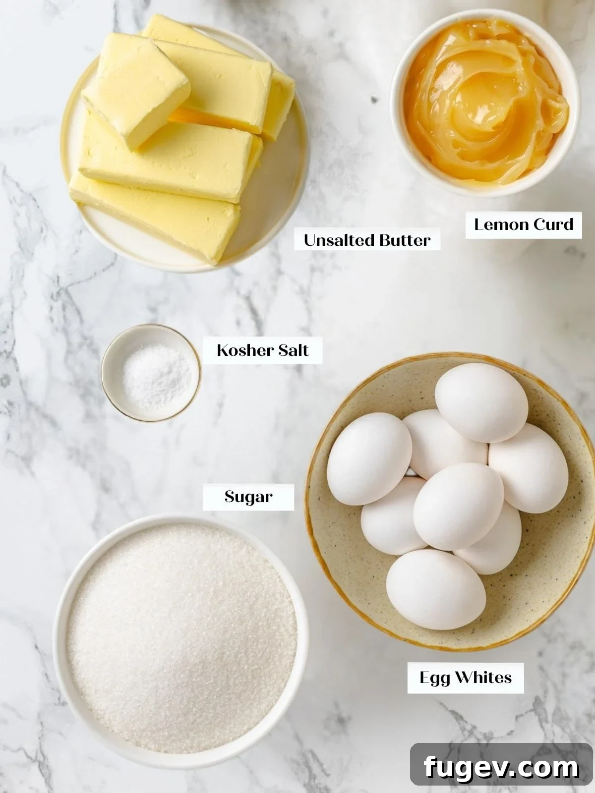 Dreamy Lemon Cloud Frosting 4 Butter, egg whites, sugar, salt, and lemon curd prepared for Swiss meringue buttercream.