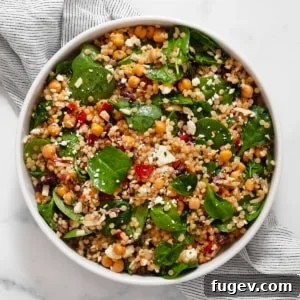 Mediterranean couscous salad in a bowl.