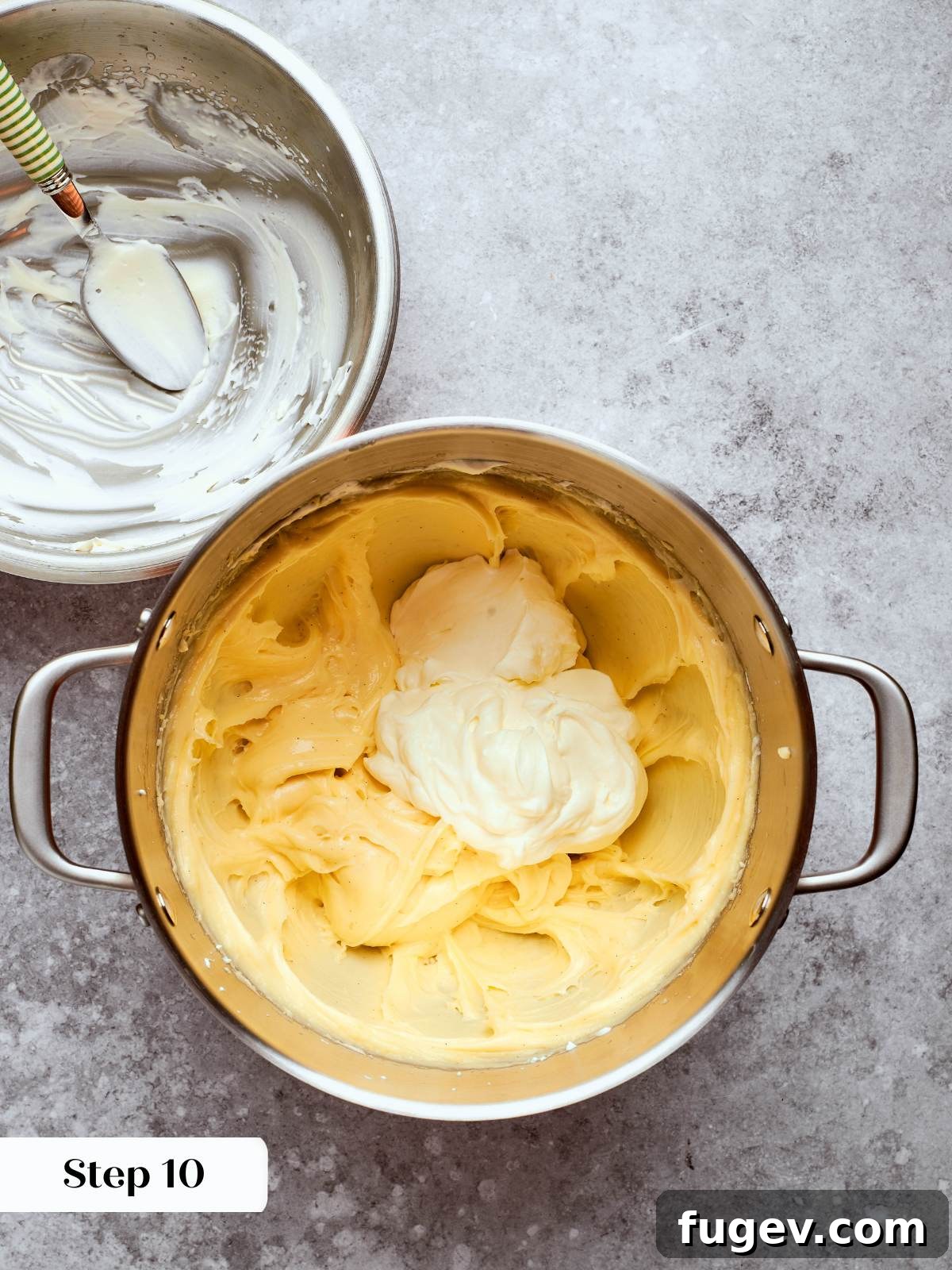 Sweet Cream Clouds 30 Folding in whipped cream to pastry cream for crème légère, using a gentle, sweeping motion.
