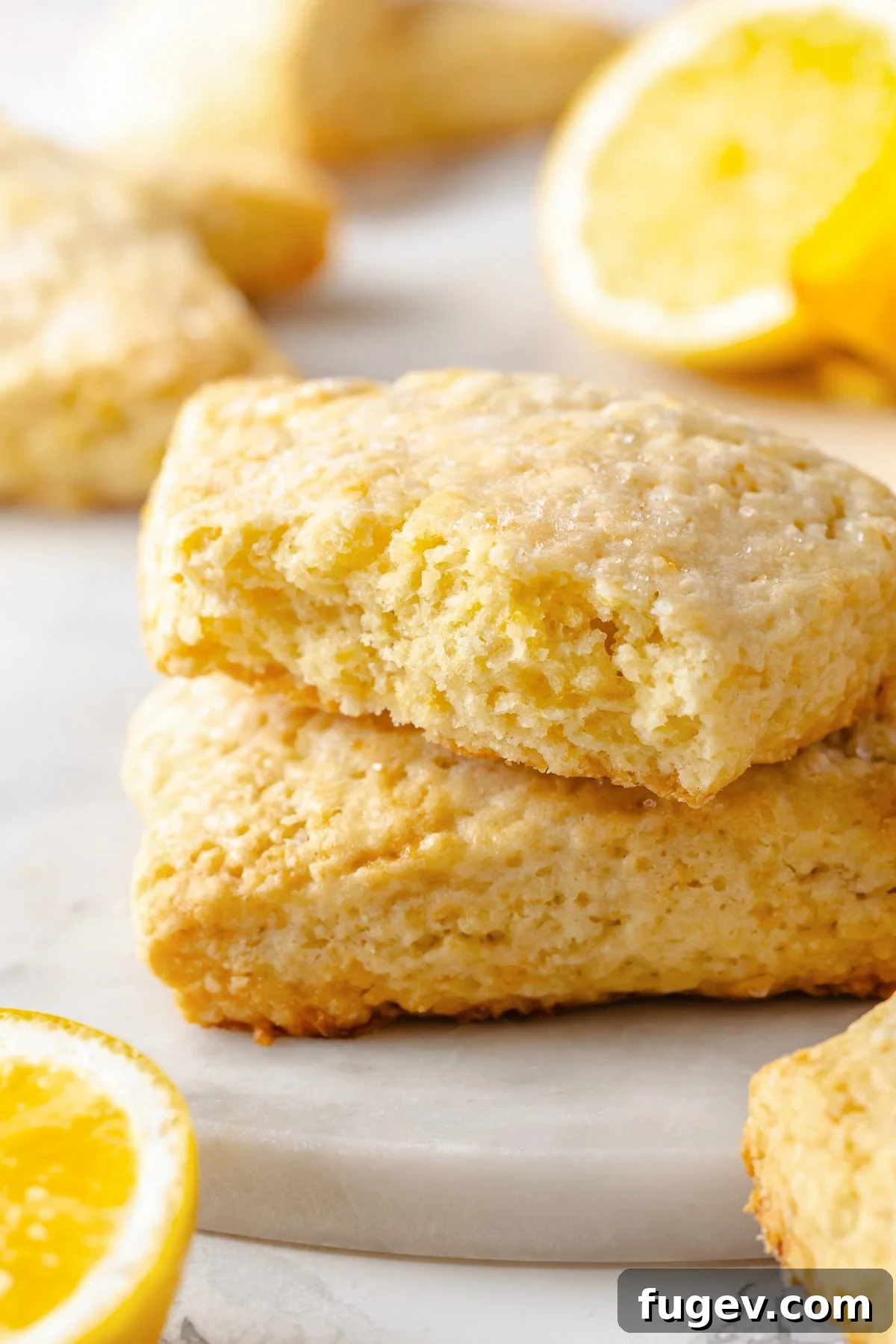 Sun-Kissed Lemon Scones 20 Interior of a lemon scone showing its soft, tender crumb with a slightly dense and buttery texture, inviting a bite.