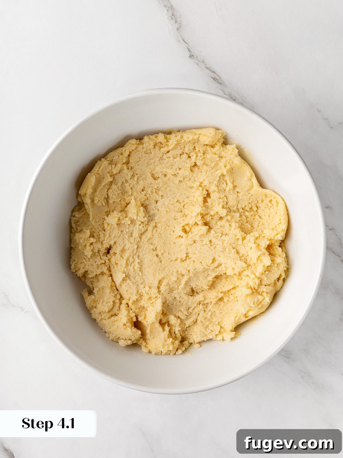 The final cookie dough after the flour has been fully incorporated, before adding chocolate chips.