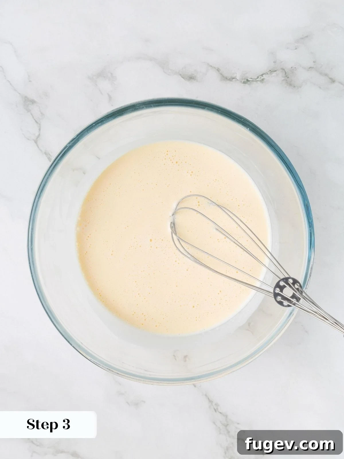 White Chocolate Raspberry Bliss Scones 9 Wet ingredients (eggs, cream, vanilla) whisked together smoothly in a separate glass bowl.