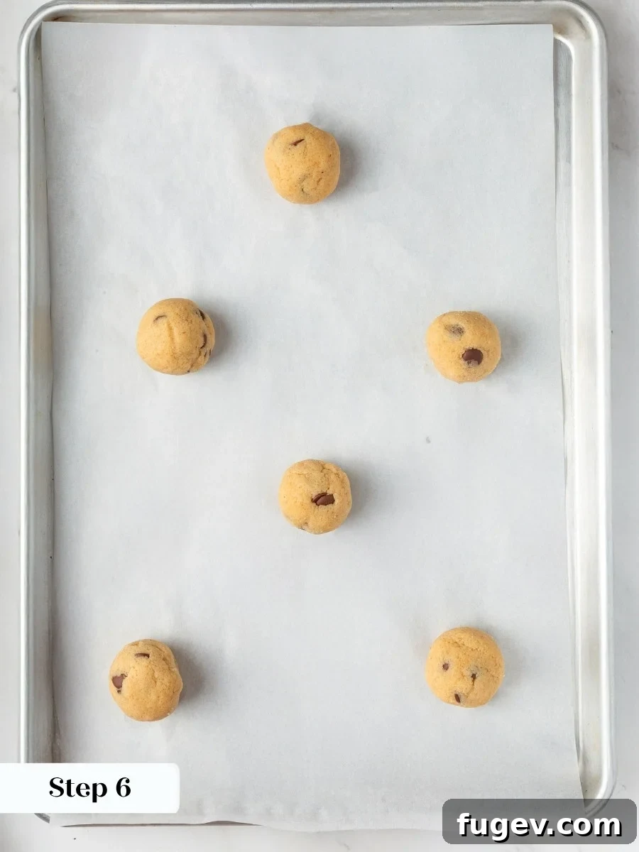 Spacing leaves room for the almond flour chocolate chip cookies to spread slightly while staying thick.