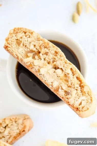 Ginger Orange Almond Biscotti on coffee mug.