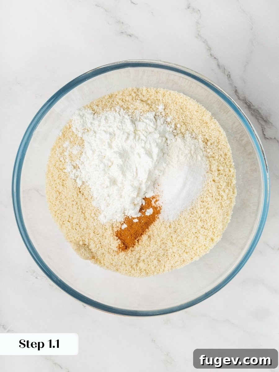 Whisking these dry ingredients first keeps the almond flour chocolate chip cookies evenly seasoned and leavened.