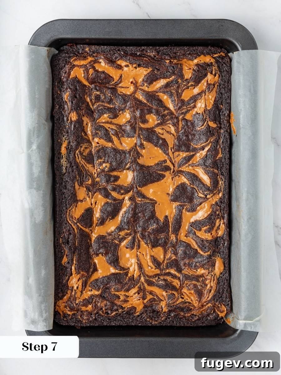 Fudgy Peanut Butter Brownies Recipe 13 Fresh from the oven, the peanut butter brownies puff and set while the swirl stays defined.
