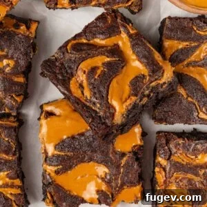 Fudgy Peanut Butter Brownies Recipe 19 A second featured option stacks the peanut butter brownies to show both swirl and soft interior.