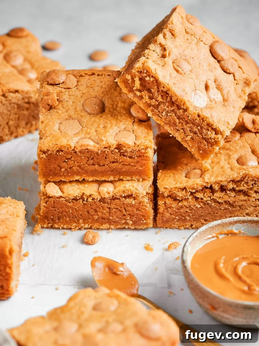 Pairing the bars with peanut butter underlines the nutty flavor in these peanut butter blondies.