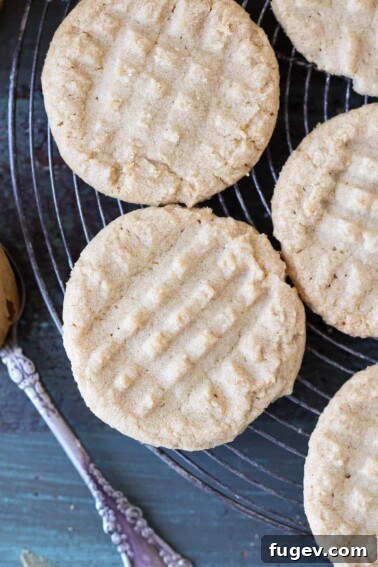 Old Fashioned Peanut Butter Cookies on cooling rack.