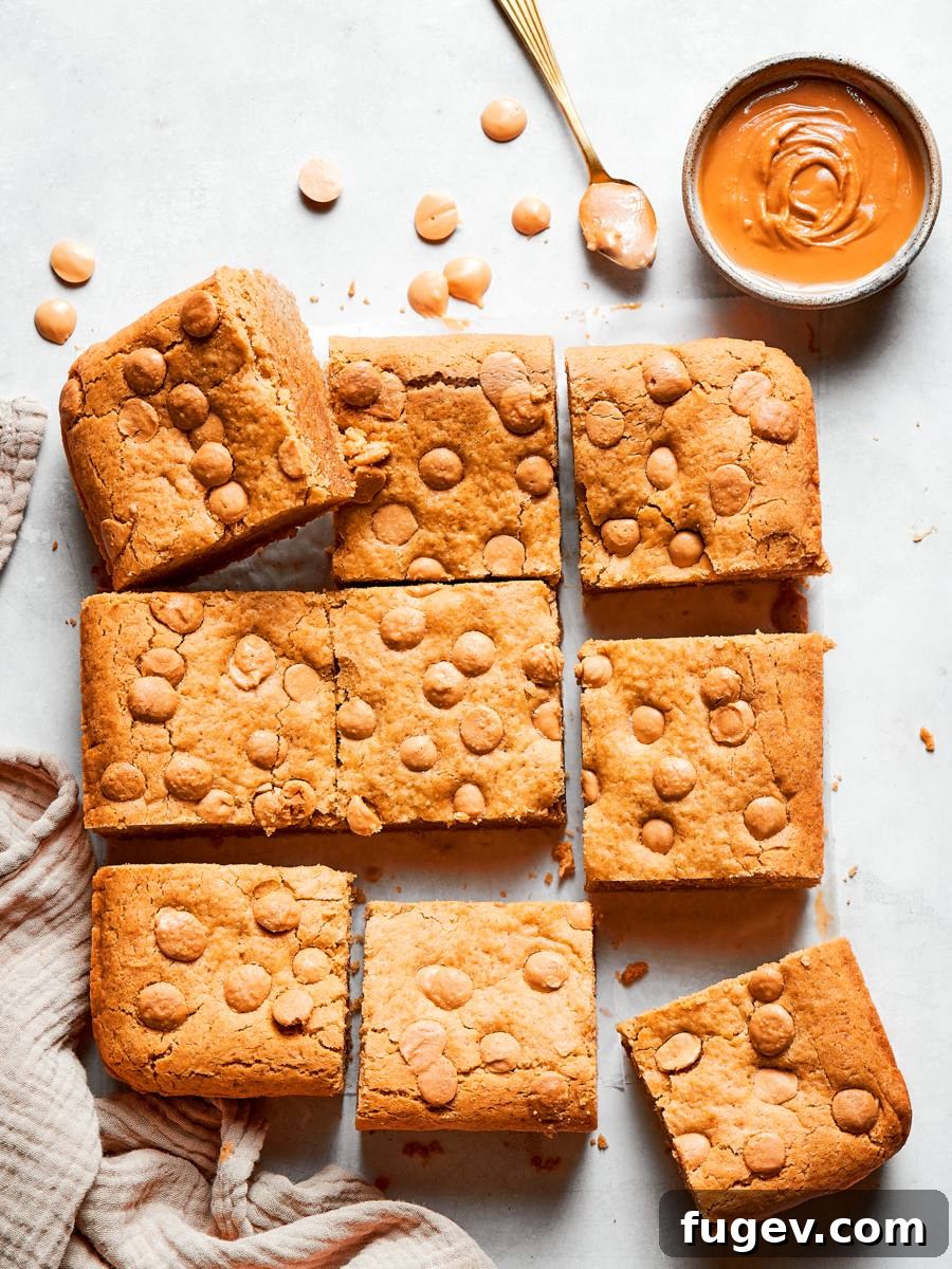 Relaxed and scattered, these peanut butter blondies feel casual, snackable, and easy to grab.