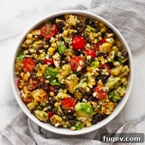Grilled corn black bean salad in a bowl.
