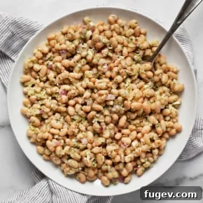 White bean salad on a plate.