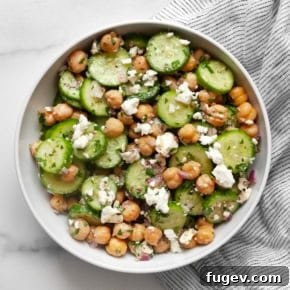 Chickpea cucumber salad in a small bowl.