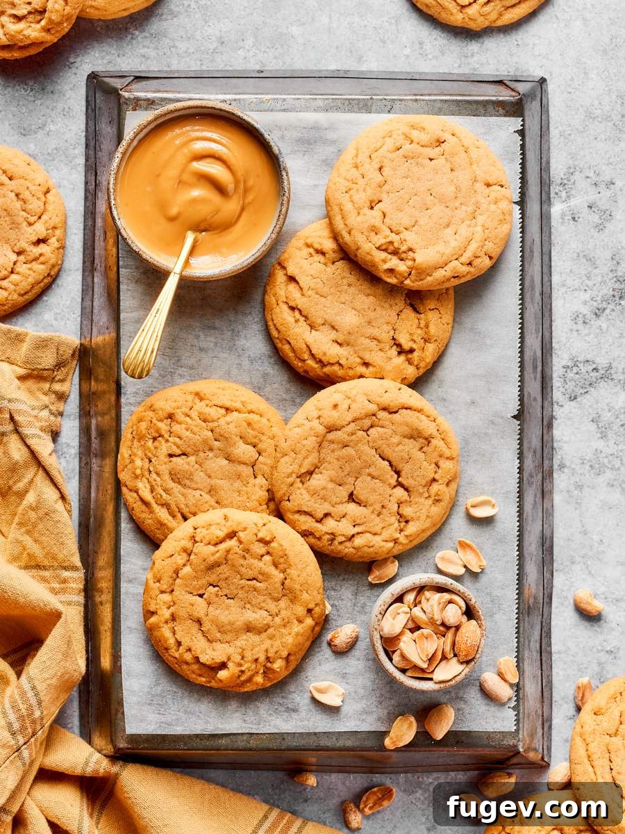 Served straight from the tray, chewy peanut butter cookies pair naturally with salted peanuts and coffee.